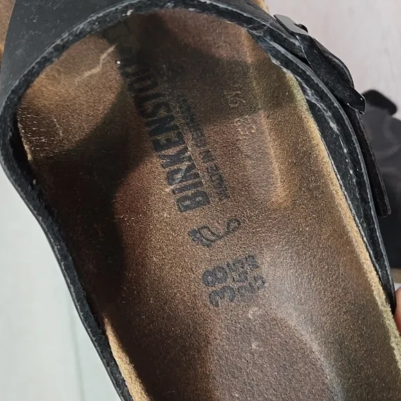 Birkenstock Women Gizeh Thong Black Leather Sandals Shoes Sz 38/7 Regular