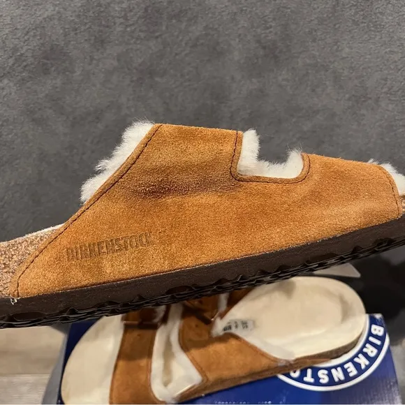 Birkenstock Women’s Arizona Shearling Sandals Suede Leather Mink Size 10