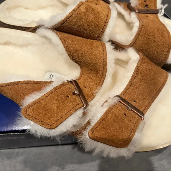 Birkenstock Women’s Arizona Shearling Sandals Suede Leather Mink Size 10