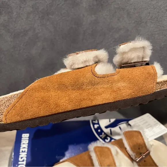 Birkenstock Women’s Arizona Shearling Sandals Suede Leather Mink Size 10
