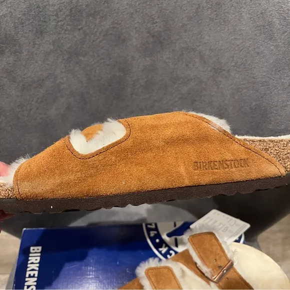 Birkenstock Women’s Arizona Shearling Sandals Suede Leather Mink Size 10