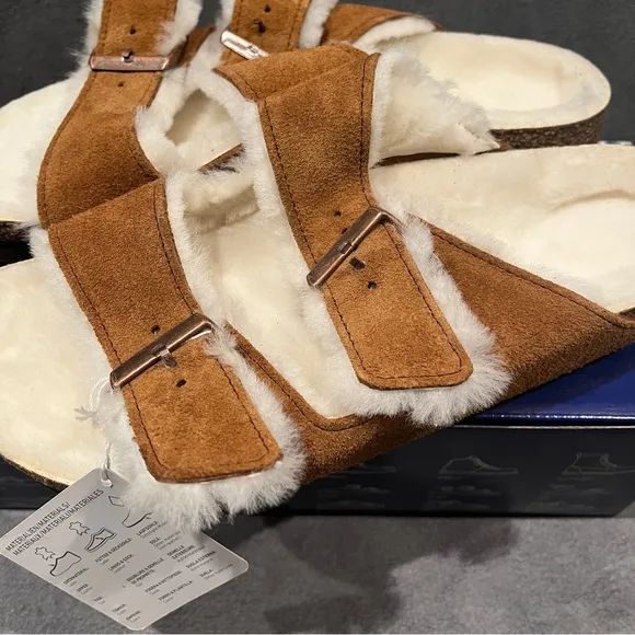 Birkenstock Women’s Arizona Shearling Sandals Suede Leather Mink Size 10