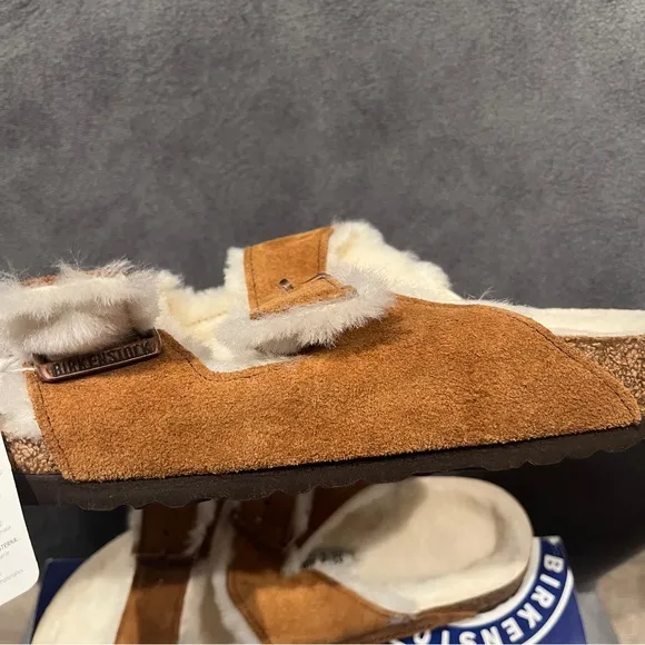 Birkenstock Women’s Arizona Shearling Sandals Suede Leather Mink Size 10