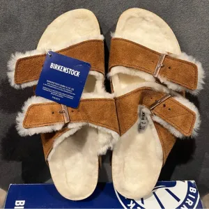 Birkenstock Women’s Arizona Shearling Sandals Suede Leather Mink Size 10