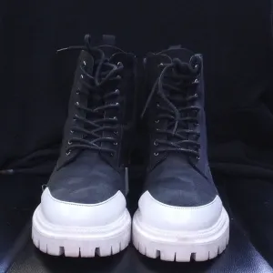 Black and White Lace-Up Boots