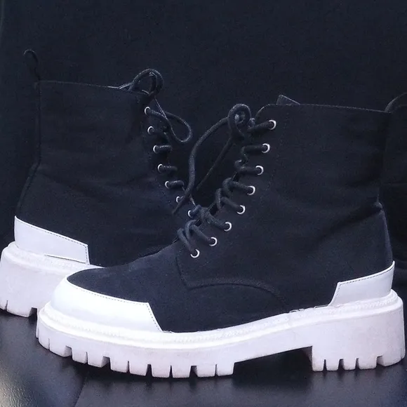 Black and White Lace-Up Boots