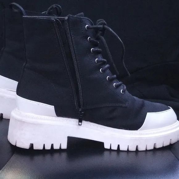 Black and White Lace-Up Boots