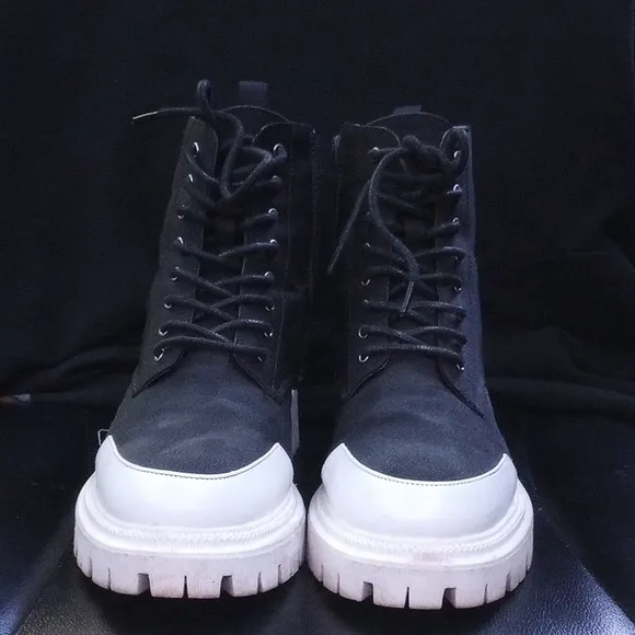 Black and White Lace-Up Boots