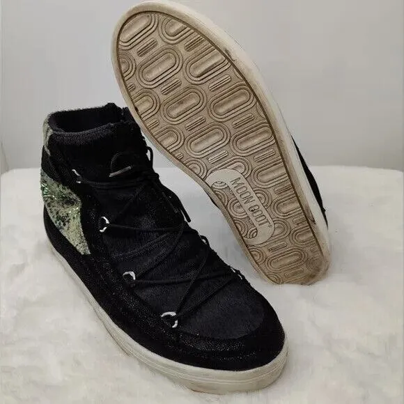 Black Moon Boot Leather Lace Up Winter Boot Size 9.5