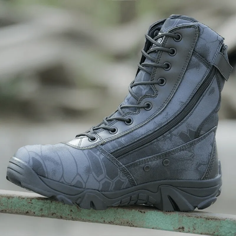 Black Python Military Tactical Boots with Snake Pattern and Waterproof Features