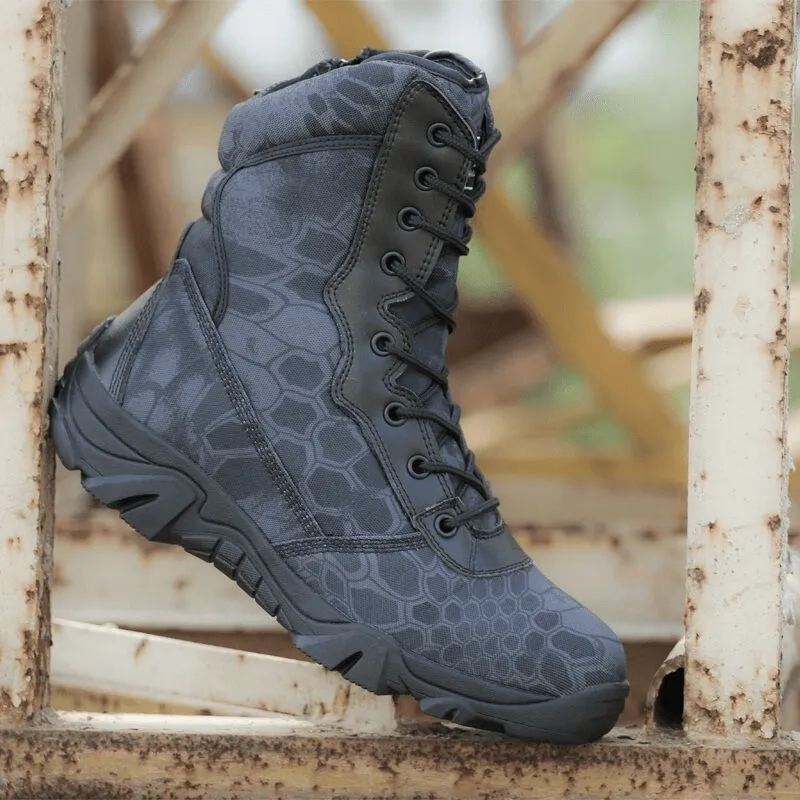 Black Python Military Tactical Boots with Snake Pattern and Waterproof Features