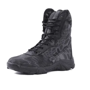 Black Python Military Tactical Boots with Snake Pattern and Waterproof Features