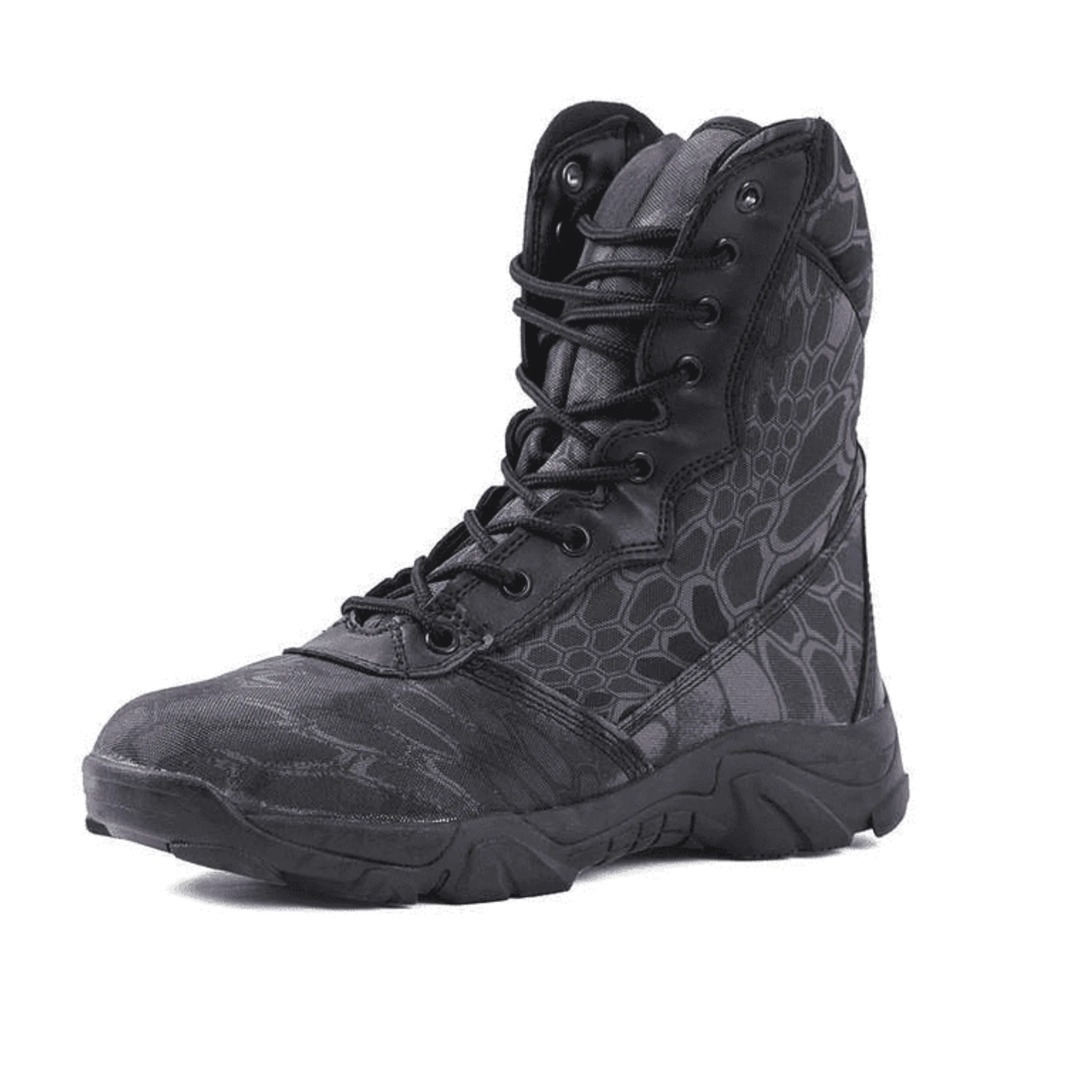 Black Python Military Tactical Boots with Snake Pattern and Waterproof Features