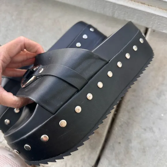 Black Slide Sandals with Heart Accent