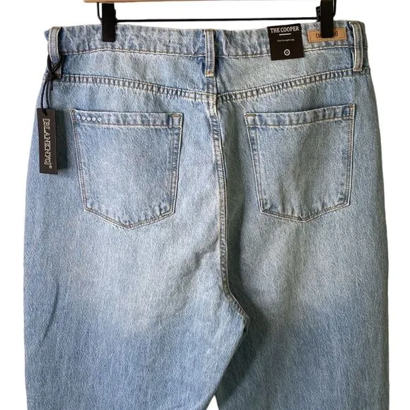 Blank NYC The Cooper Slim Straight Leg High Rise Button Fly Jeans Slit Hem Rigid