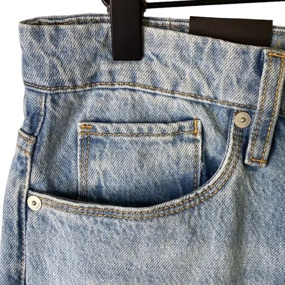 Blank NYC The Cooper Slim Straight Leg High Rise Button Fly Jeans Slit Hem Rigid