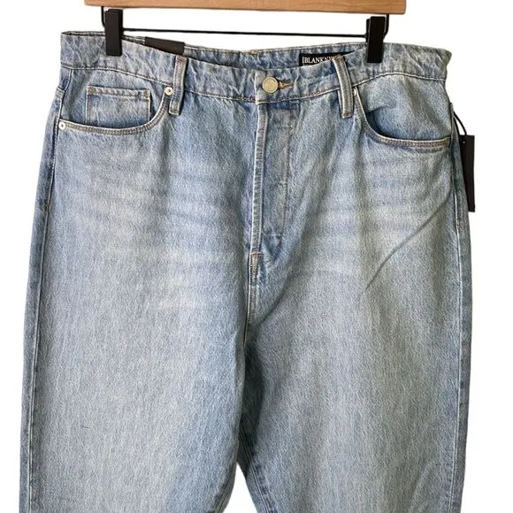 Blank NYC The Cooper Slim Straight Leg High Rise Button Fly Jeans Slit Hem Rigid