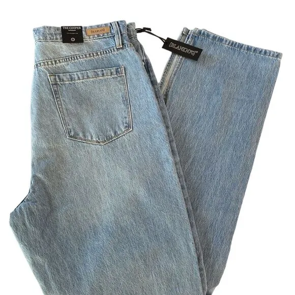 Blank NYC The Cooper Slim Straight Leg High Rise Button Fly Jeans Slit Hem Rigid