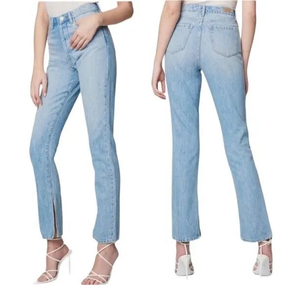 Blank NYC The Cooper Slim Straight Leg High Rise Button Fly Jeans Slit Hem Rigid