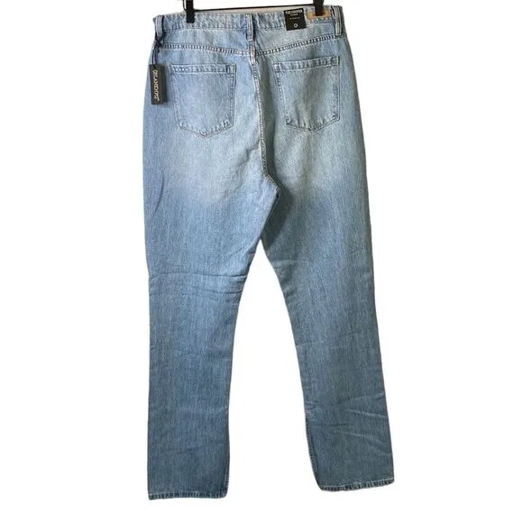 Blank NYC The Cooper Slim Straight Leg High Rise Button Fly Jeans Slit Hem Rigid