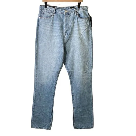 Blank NYC The Cooper Slim Straight Leg High Rise Button Fly Jeans Slit Hem Rigid