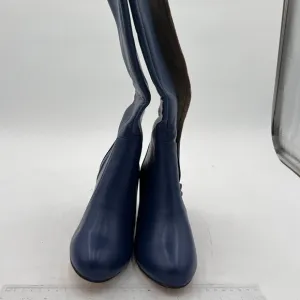 Blue Chic Knee High Boots Stretch Side Zipper Closed Toe Block Heels Winter Shoe