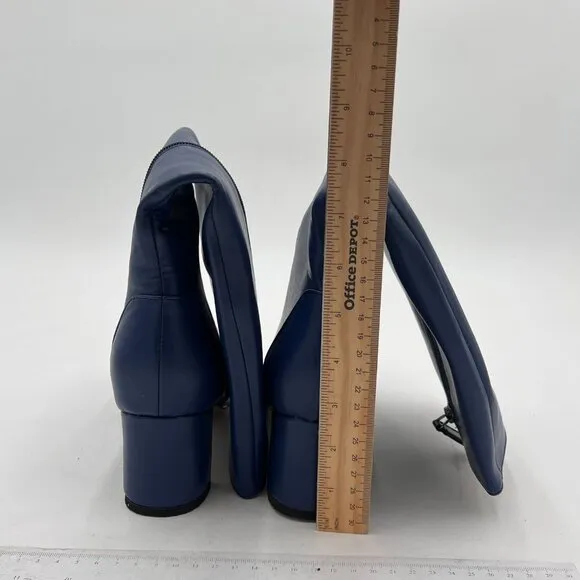 Blue Chic Knee High Boots Stretch Side Zipper Closed Toe Block Heels Winter Shoe