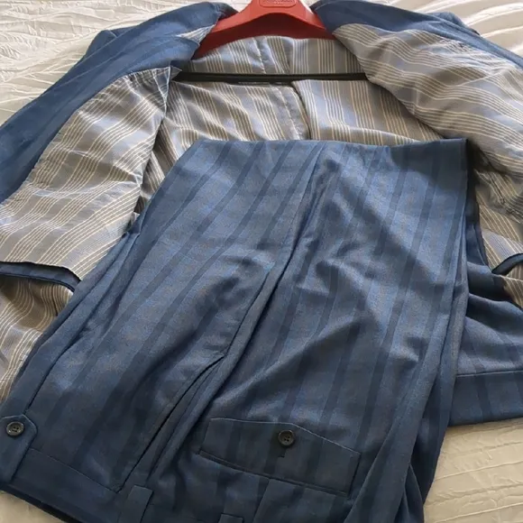 Blue Striped Suit with Black Leather Shoes