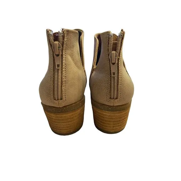 B.O.C. Lucy Ankle Boots Booties Cut-Out Faux Leather Block Heel Natural Size 8