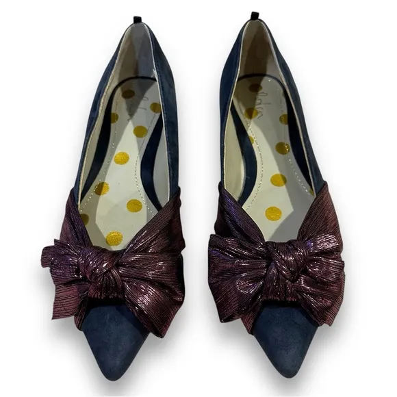 Boden Suede Pointed Toe Suede Vanessa Bow Heeled Flats Shoes