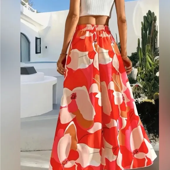 Boho Passion Floral Print High Waist Skirt, Casual Skirt