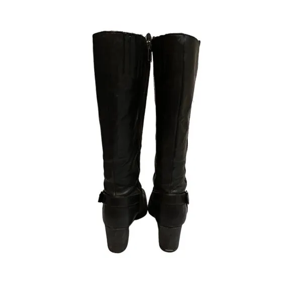 Born Black Leather &amp; Plaid Wool Heeled Tall Equestrian Boots Size 6