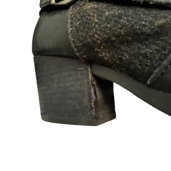 Born Black Leather &amp; Plaid Wool Heeled Tall Equestrian Boots Size 6
