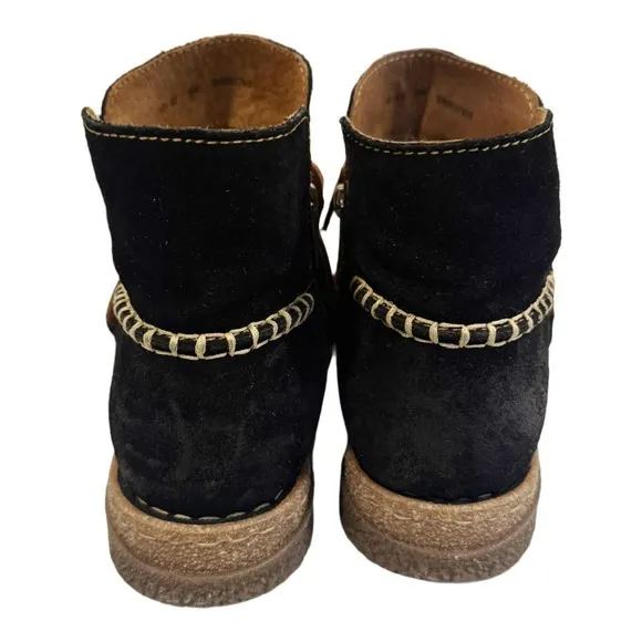 BORN Calyn Boot Black Distressed Leather Tie Side Zip Women 10 Boho Rustic