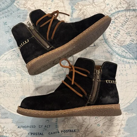 BORN Calyn Boot Black Distressed Leather Tie Side Zip Women 10 Boho Rustic