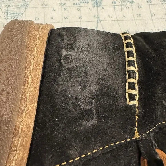 BORN Calyn Boot Black Distressed Leather Tie Side Zip Women 10 Boho Rustic