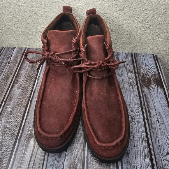 Born Griffin Casual Chunky Ankle Boots Women's' Size 10 Brick Red Suede