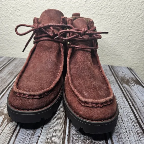 Born Griffin Casual Chunky Ankle Boots Women's' Size 10 Brick Red Suede