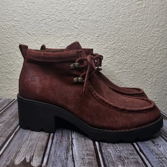 Born Griffin Casual Chunky Ankle Boots Women's' Size 10 Brick Red Suede