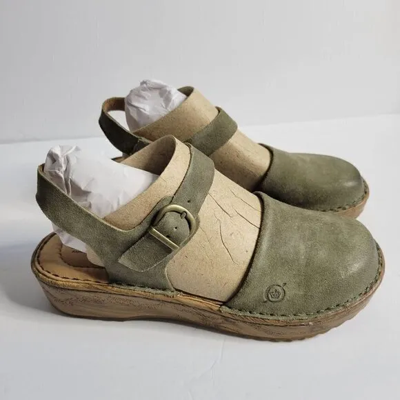 BORN Leather Alianna Platform Comfort Clogs Women Size 6