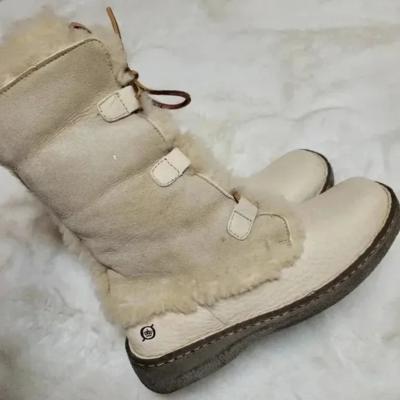 Born Nome Suede Shearling Winter Boots Womens 9 Beige Cream Lace Up Sherpa
