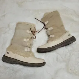 Born Nome Suede Shearling Winter Boots Womens 9 Beige Cream Lace Up Sherpa