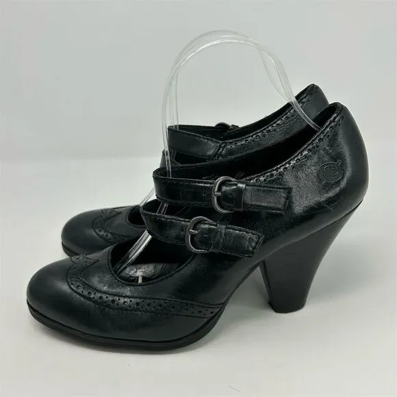 Born Women's Black Leather Mary Jane Block Heel Pumps Formal Shoes Size 9