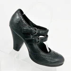Born Women's Black Leather Mary Jane Block Heel Pumps Formal Shoes Size 9