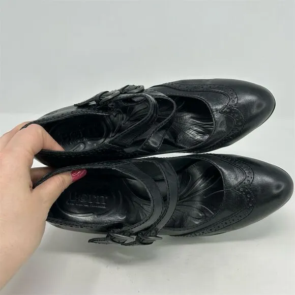 Born Women's Black Leather Mary Jane Block Heel Pumps Formal Shoes Size 9