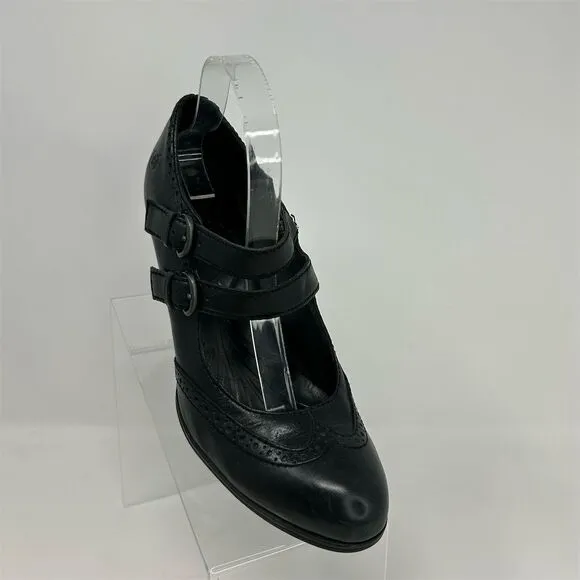 Born Women's Black Leather Mary Jane Block Heel Pumps Formal Shoes Size 9