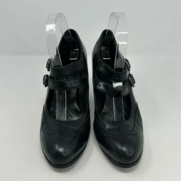 Born Women's Black Leather Mary Jane Block Heel Pumps Formal Shoes Size 9