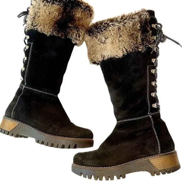 Bos. &amp; Co. Graham Platform Lug Fur Wool Shearling Lined Black Tall Winter Boots