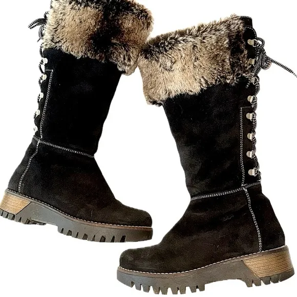 Bos. &amp; Co. Graham Platform Lug Fur Wool Shearling Lined Black Tall Winter Boots