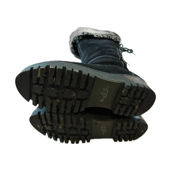Bos. &amp; Co. Graham Platform Lug Fur Wool Shearling Lined Black Tall Winter Boots